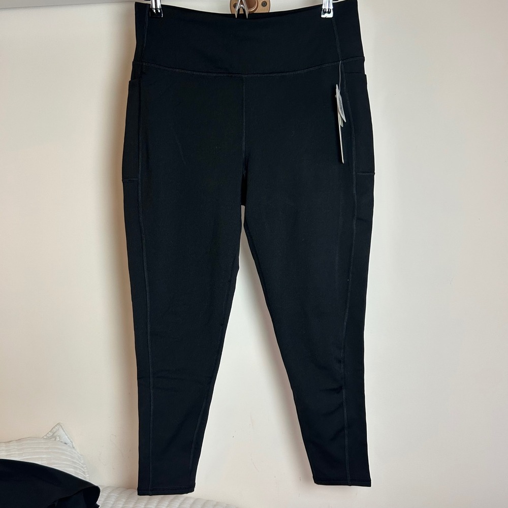 NEW Nicole Miller Sport Womens Black High Waisted Leggings with Side Pockets XL
